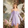 image:imageScarlet Darkness Tie Shoulder Flare Sleeve Renaissance Witch Fairy Dress  tie shoulder dress with drawstring Vneck flared sleeve side pocket medium stretch layered handkerchief hem knit fabricLight Lilac