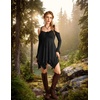 image:imageScarlet Darkness Tie Shoulder Flare Sleeve Renaissance Witch Fairy Dress  tie shoulder dress with drawstring Vneck flared sleeve side pocket medium stretch layered handkerchief hem knit fabricBlack
