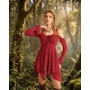 image:imageScarlet Darkness Tie Shoulder Flare Sleeve Renaissance Witch Fairy Dress  tie shoulder dress with drawstring Vneck flared sleeve side pocket medium stretch layered handkerchief hem knit fabricDark Red