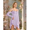 image:imageScarlet Darkness Tie Shoulder Flare Sleeve Renaissance Witch Fairy Dress  tie shoulder dress with drawstring Vneck flared sleeve side pocket medium stretch layered handkerchief hem knit fabricLight Lilac