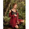 image:imageScarlet Darkness Tie Shoulder Flare Sleeve Renaissance Witch Fairy Dress  tie shoulder dress with drawstring Vneck flared sleeve side pocket medium stretch layered handkerchief hem knit fabricDark Red