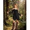 image:imageScarlet Darkness Tie Shoulder Flare Sleeve Renaissance Witch Fairy Dress  tie shoulder dress with drawstring Vneck flared sleeve side pocket medium stretch layered handkerchief hem knit fabricBlack