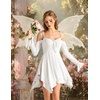 image:imageScarlet Darkness Tie Shoulder Flare Sleeve Renaissance Witch Fairy Dress  tie shoulder dress with drawstring Vneck flared sleeve side pocket medium stretch layered handkerchief hem knit fabricWhite