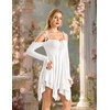image:imageScarlet Darkness Tie Shoulder Flare Sleeve Renaissance Witch Fairy Dress  tie shoulder dress with drawstring Vneck flared sleeve side pocket medium stretch layered handkerchief hem knit fabricWhite