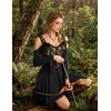 image:imageScarlet Darkness Tie Shoulder Flare Sleeve Renaissance Witch Fairy Dress  tie shoulder dress with drawstring Vneck flared sleeve side pocket medium stretch layered handkerchief hem knit fabricBlack