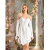 image:imageScarlet Darkness Tie Shoulder Flare Sleeve Renaissance Witch Fairy Dress  tie shoulder dress with drawstring Vneck flared sleeve side pocket medium stretch layered handkerchief hem knit fabricWhite