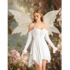 image:imageScarlet Darkness Tie Shoulder Flare Sleeve Renaissance Witch Fairy Dress  tie shoulder dress with drawstring Vneck flared sleeve side pocket medium stretch layered handkerchief hem knit fabricWhite