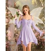 image:imageScarlet Darkness Tie Shoulder Flare Sleeve Renaissance Witch Fairy Dress  tie shoulder dress with drawstring Vneck flared sleeve side pocket medium stretch layered handkerchief hem knit fabricLight Lilac