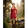 image:imageScarlet Darkness Tie Shoulder Flare Sleeve Renaissance Witch Fairy Dress  tie shoulder dress with drawstring Vneck flared sleeve side pocket medium stretch layered handkerchief hem knit fabricDark Red