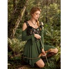image:imageScarlet Darkness Tie Shoulder Flare Sleeve Renaissance Witch Fairy Dress  tie shoulder dress with drawstring Vneck flared sleeve side pocket medium stretch layered handkerchief hem knit fabricGreen Bay