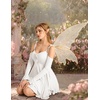 image:imageScarlet Darkness Tie Shoulder Flare Sleeve Renaissance Witch Fairy Dress  tie shoulder dress with drawstring Vneck flared sleeve side pocket medium stretch layered handkerchief hem knit fabricWhite