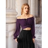 image:imageScarlet Darkness Women Off the Shoulder Crop Tops Long Sleeve Shirt Blouse  Lantern Sleeve Tie Back Elastic Neckline Ideal for Casual Boho Vacation Ren Faire Pirate PartyDeep Purple