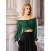 image:imageScarlet Darkness Women Off the Shoulder Crop Tops Long Sleeve Shirt Blouse  Lantern Sleeve Tie Back Elastic Neckline Ideal for Casual Boho Vacation Ren Faire Pirate PartyVerdant Green