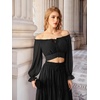 image:imageScarlet Darkness Women Off the Shoulder Crop Tops Long Sleeve Shirt Blouse  Lantern Sleeve Tie Back Elastic Neckline Ideal for Casual Boho Vacation Ren Faire Pirate PartyBlack
