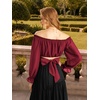 image:imageScarlet Darkness Women Off the Shoulder Crop Tops Long Sleeve Shirt Blouse  Lantern Sleeve Tie Back Elastic Neckline Ideal for Casual Boho Vacation Ren Faire Pirate PartyRed
