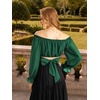 image:imageScarlet Darkness Women Off the Shoulder Crop Tops Long Sleeve Shirt Blouse  Lantern Sleeve Tie Back Elastic Neckline Ideal for Casual Boho Vacation Ren Faire Pirate PartyVerdant Green