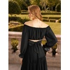 image:imageScarlet Darkness Women Off the Shoulder Crop Tops Long Sleeve Shirt Blouse  Lantern Sleeve Tie Back Elastic Neckline Ideal for Casual Boho Vacation Ren Faire Pirate PartyBlack