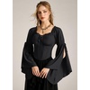 image:imageScarlet Darkness Women Renaissance Corset Bell Sleeve Off Shoulder Tops  Ruched Slim Fit Peasant BlousePirate Ren Faire ShirtBlack