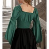 image:imageScarlet Darkness Women Renaissance Corset Bell Sleeve Off Shoulder Tops  Ruched Slim Fit Peasant BlousePirate Ren Faire ShirtEden Green