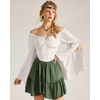 image:imageScarlet Darkness Women Renaissance Corset Bell Sleeve Off Shoulder Tops  Ruched Slim Fit Peasant BlousePirate Ren Faire ShirtIvory White