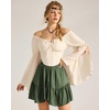 image:imageScarlet Darkness Women Renaissance Corset Bell Sleeve Off Shoulder Tops  Ruched Slim Fit Peasant BlousePirate Ren Faire ShirtOyster White