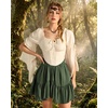image:imageScarlet Darkness Women Renaissance Corset Bell Sleeve Off Shoulder Tops  Ruched Slim Fit Peasant BlousePirate Ren Faire ShirtOyster White