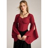 image:imageScarlet Darkness Women Renaissance Corset Bell Sleeve Off Shoulder Tops  Ruched Slim Fit Peasant BlousePirate Ren Faire ShirtWine