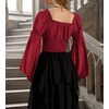image:imageScarlet Darkness Women Renaissance Corset Bell Sleeve Off Shoulder Tops  Ruched Slim Fit Peasant BlousePirate Ren Faire ShirtWine