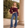 image:imageScarlet Darkness Women Renaissance Shirt Off Shoulder Bell Sleeve Tops  Smocked Waist Crop Tops Layered Bell Sleeve Ideal for Peasant Pirate Ren FaireWine