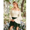 image:imageScarlet Darkness Women Renaissance Shirt Off Shoulder Bell Sleeve Tops  Smocked Waist Crop Tops Layered Bell Sleeve Ideal for Peasant Pirate Ren FaireApricot
