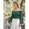 image:imageScarlet Darkness Women Renaissance Shirt Off Shoulder Bell Sleeve Tops  Smocked Waist Crop Tops Layered Bell Sleeve Ideal for Peasant Pirate Ren FaireVerdant Green