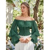 image:imageScarlet Darkness Women Renaissance Shirt Off Shoulder Bell Sleeve Tops  Smocked Waist Crop Tops Layered Bell Sleeve Ideal for Peasant Pirate Ren FaireVerdant Green