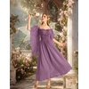 image:imageScarlet Darkness Womens Corset Waist Renaissance Fairycore Costume Dress  Chiffon dress with adjustable straps flutter bell sleeves corset laceup waist smocked back left zip side pocketsLight Lilac