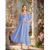 image:imageScarlet Darkness Womens Corset Waist Renaissance Fairycore Costume Dress  Chiffon dress with adjustable straps flutter bell sleeves corset laceup waist smocked back left zip side pocketsPale Blue
