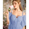 image:imageScarlet Darkness Womens Corset Waist Renaissance Fairycore Costume Dress  Chiffon dress with adjustable straps flutter bell sleeves corset laceup waist smocked back left zip side pocketsPale Blue