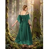 image:imageScarlet Darkness Womens Corset Waist Renaissance Fairycore Costume Dress  Chiffon dress with adjustable straps flutter bell sleeves corset laceup waist smocked back left zip side pocketsEden Green