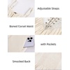 image:imageScarlet Darkness Womens Corset Waist Renaissance Fairycore Costume Dress  Chiffon dress with adjustable straps flutter bell sleeves corset laceup waist smocked back left zip side pocketsOyster White