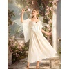 image:imageScarlet Darkness Womens Corset Waist Renaissance Fairycore Costume Dress  Chiffon dress with adjustable straps flutter bell sleeves corset laceup waist smocked back left zip side pocketsOyster White