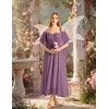 image:imageScarlet Darkness Womens Corset Waist Renaissance Fairycore Costume Dress  Chiffon dress with adjustable straps flutter bell sleeves corset laceup waist smocked back left zip side pocketsLight Lilac