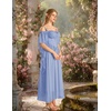 image:imageScarlet Darkness Womens Corset Waist Renaissance Fairycore Costume Dress  Chiffon dress with adjustable straps flutter bell sleeves corset laceup waist smocked back left zip side pocketsPale Blue