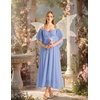 image:imageScarlet Darkness Womens Corset Waist Renaissance Fairycore Costume Dress  Chiffon dress with adjustable straps flutter bell sleeves corset laceup waist smocked back left zip side pocketsPale Blue