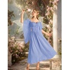 image:imageScarlet Darkness Womens Corset Waist Renaissance Fairycore Costume Dress  Chiffon dress with adjustable straps flutter bell sleeves corset laceup waist smocked back left zip side pocketsPale Blue