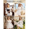 image:imageScarlet Darkness Womens Off Shoulder Long Sleeve Mini Dress  Renaissance pirate fairy flowy casual Ruffle hem smocked waist lined side pockets Daily wear versatileWhite