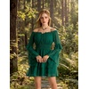 image:imageScarlet Darkness Womens Off Shoulder Long Sleeve Mini Dress  Renaissance pirate fairy flowy casual Ruffle hem smocked waist lined side pockets Daily wear versatileEmerald Green