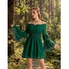 image:imageScarlet Darkness Womens Off Shoulder Long Sleeve Mini Dress  Renaissance pirate fairy flowy casual Ruffle hem smocked waist lined side pockets Daily wear versatileEmerald Green
