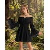 image:imageScarlet Darkness Womens Off Shoulder Long Sleeve Mini Dress  Renaissance pirate fairy flowy casual Ruffle hem smocked waist lined side pockets Daily wear versatileBlack