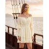 image:imageScarlet Darkness Womens Off Shoulder Long Sleeve Mini Dress  Renaissance pirate fairy flowy casual Ruffle hem smocked waist lined side pockets Daily wear versatileIvory White