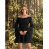 image:imageScarlet Darkness Womens Off Shoulder Long Sleeve Mini Dress  Renaissance pirate fairy flowy casual Ruffle hem smocked waist lined side pockets Daily wear versatileBlack