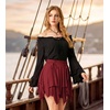 image:imageScarlet Darkness Womens Renaissance Pirate Skirt Asymmetrical Mini Skirts  Layered Hem Adjustable Drawcord High Waist Lined Soft Breathable Ideal for Ren Faire Cosplay Concerts Casual Y2kRed