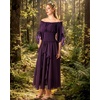 image:imageScarlet Darkness Womens Renaissance Tops OffShoulder Bell Sleeve Shirts  Chiffon Smocked Waist Batwing Sleeve Suitable for Ren Faire Pirate Steampunk PartyDeep Purple
